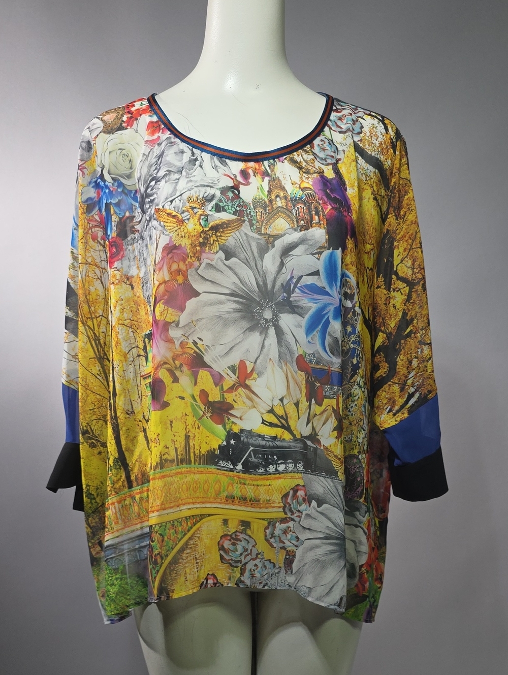 Clover Canyon Multicolor Floral & Scenic Tunic with Yellow Accents R15